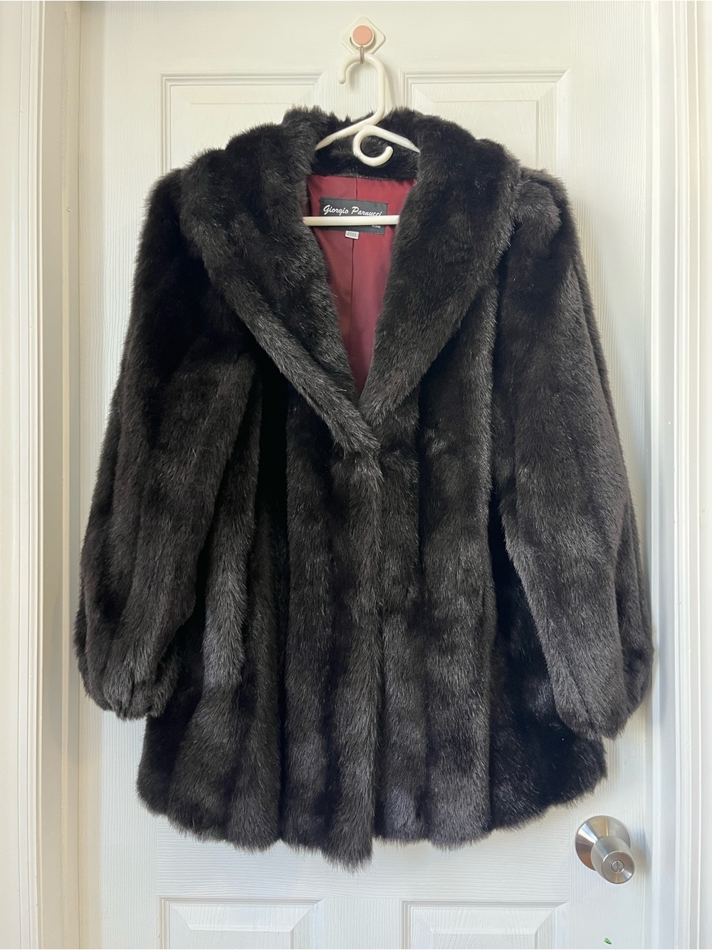 Giorgio Parnucci shawl collar black faux fur coat jacket women’s size L